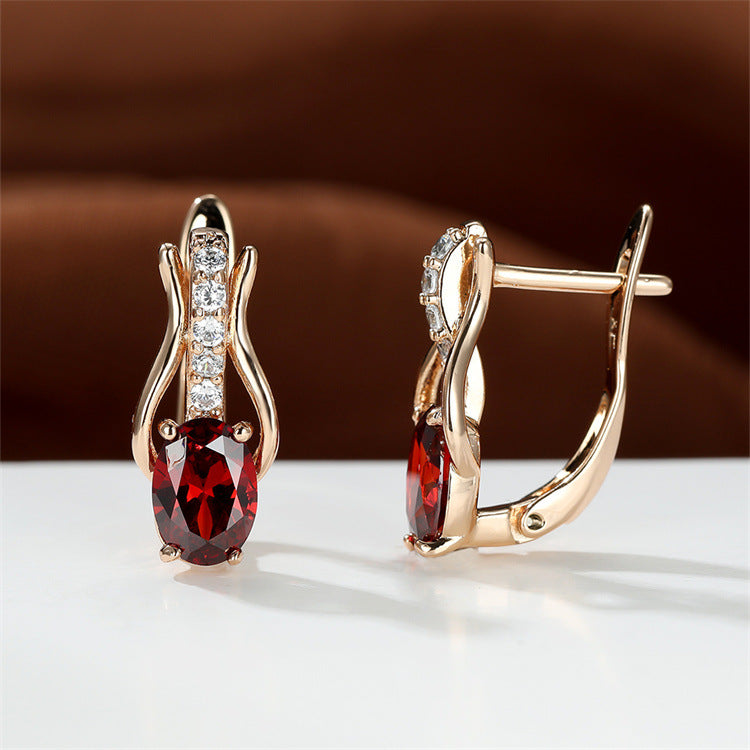Pomegranate Red Crystal Champagne Gold Ear Clip Earrings
