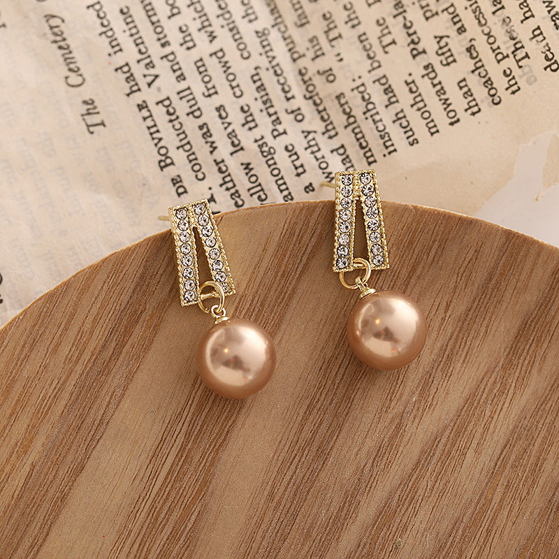 Simple Retro Sier Needle Pearl High Sense Ear Earrings