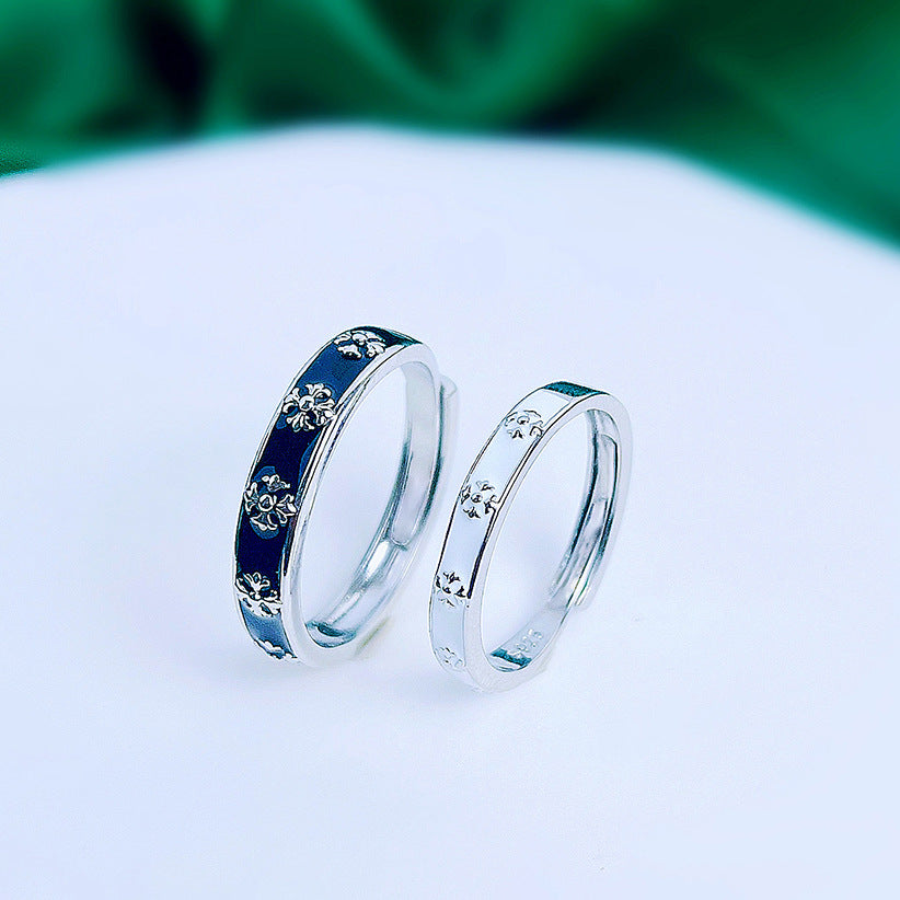 Women's & Men's Couple Personality Luxury Niche Flower Pattern Long-distance Ring