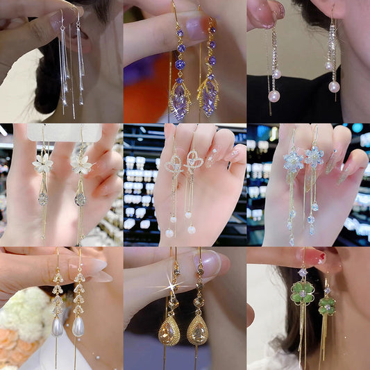Women's Tassel Fashionable Simple Snowflake Leaves Slim Ear Line