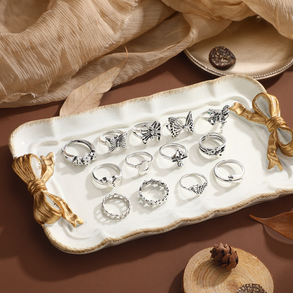 Exaggerated Mushroom Flowers In Chains Moon Heart Butterfly Rings