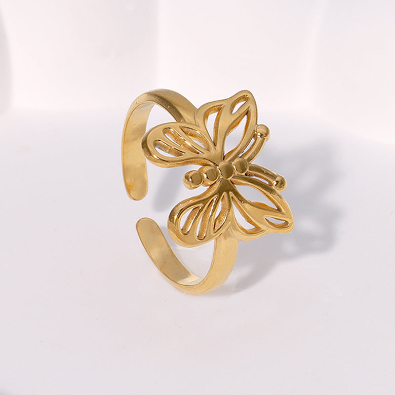 Women's Butterfly Open Sweet Niche Gold-plated Stainless Rings