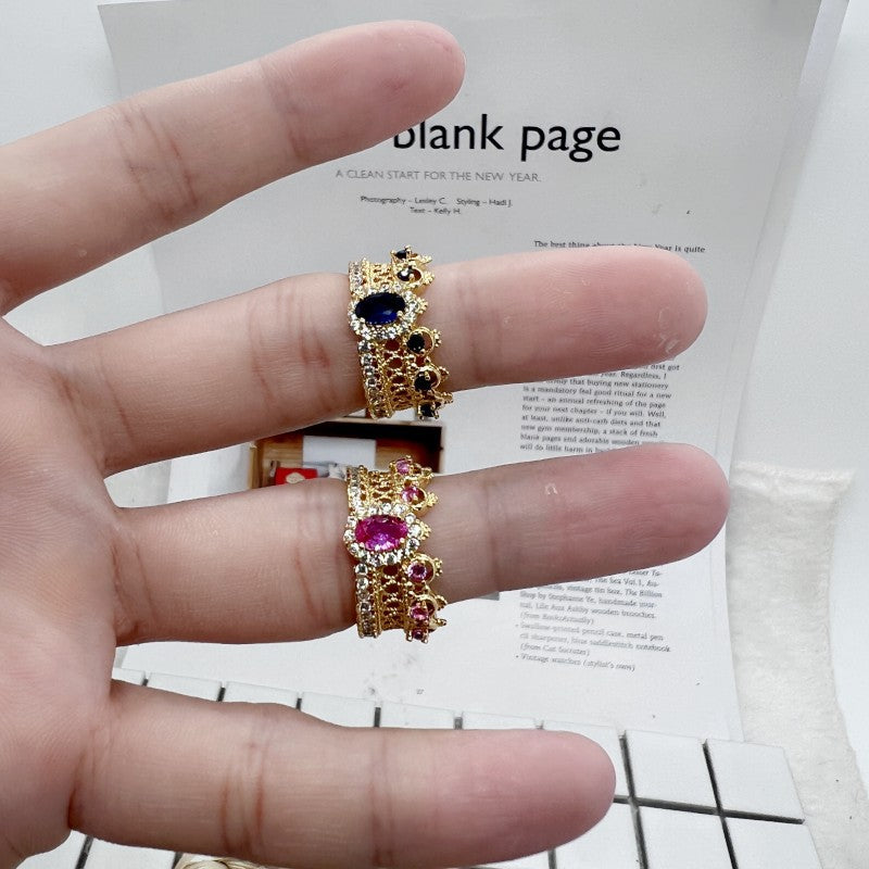 Women's Trendy Red Corundum Diamond High Quality Elegant French Open Ring