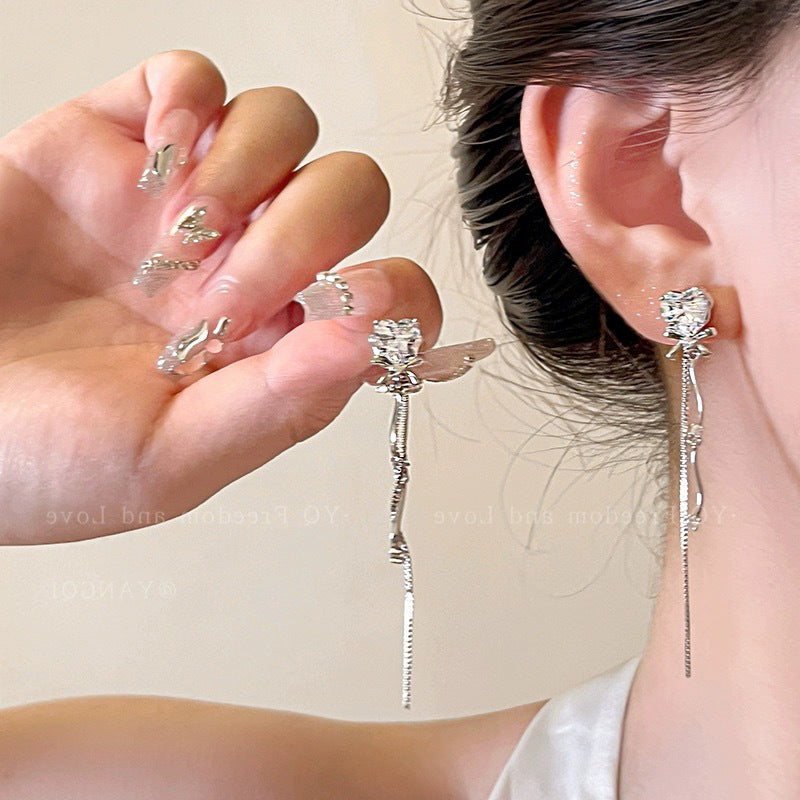 Confession Two-color Optional Elegant Heart Zircon Tassel Mosquito Earrings