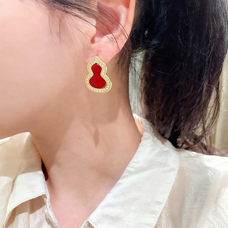 National Fashion Gourd Pearl Commuter Light Earrings