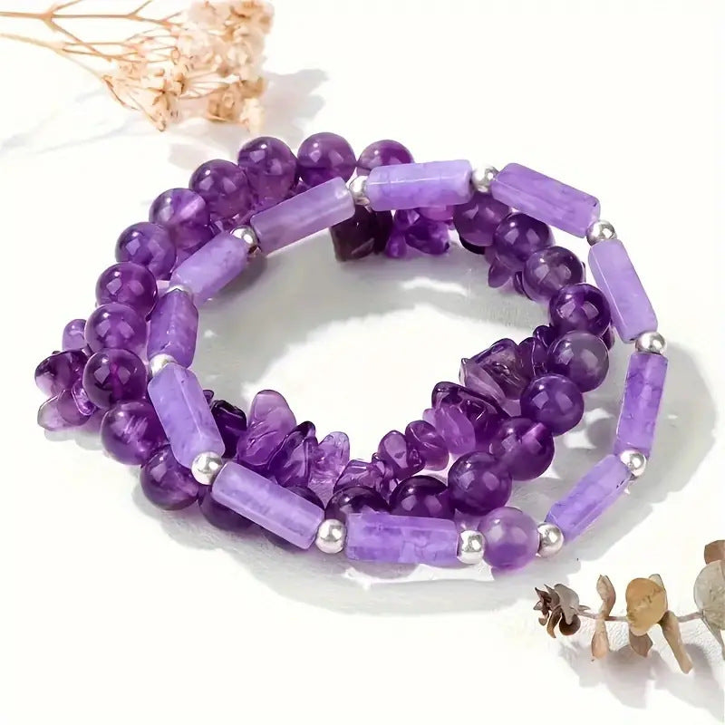 Xi Amethyst Square Column Cylindrical Gravel Bracelets