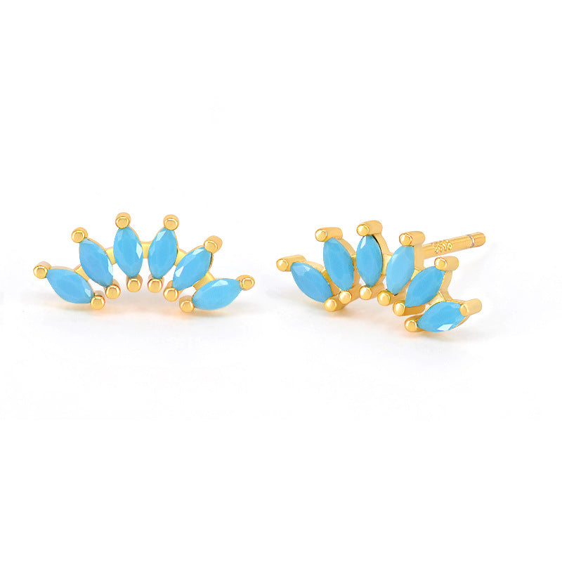 Needle Light Luxury Color Six Stone Retro Minority Design Refined Stud Earrings