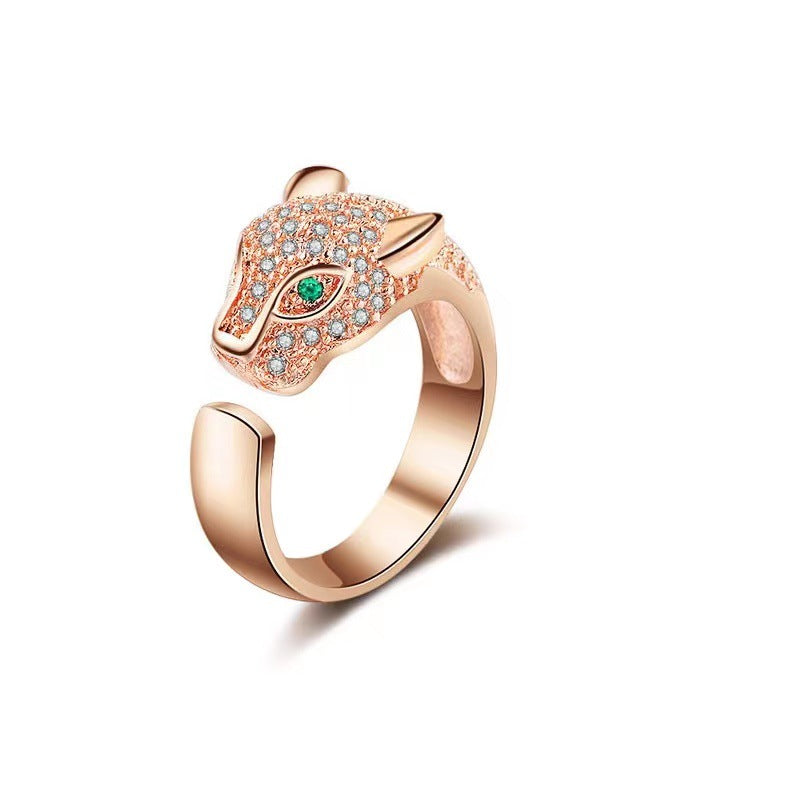 Moissanite Female Popular Leopard Head Opening Design Personality Rings