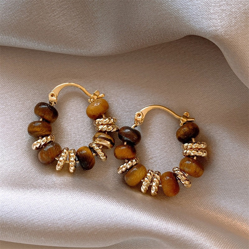 Sense Tigereye Clip Light Luxury Niche Hoop Patchwork Ear Buckle