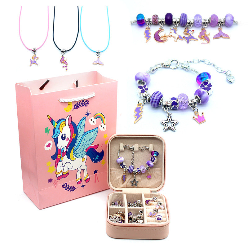 Children's Pink Crystal String Beads Unicorn Cute Bracelets