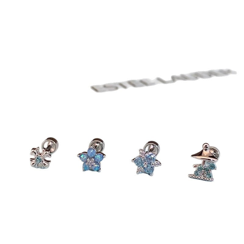 Women's Pa Green Zirconium Umbilicaria Bone Nail Collection Zircon Four-leaf Flower Stud Earrings