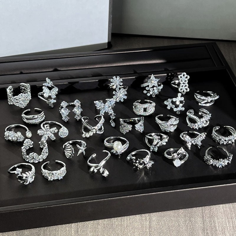 Diamond Flower Language Light Luxury Mix Match Personality Bow Tie Ring