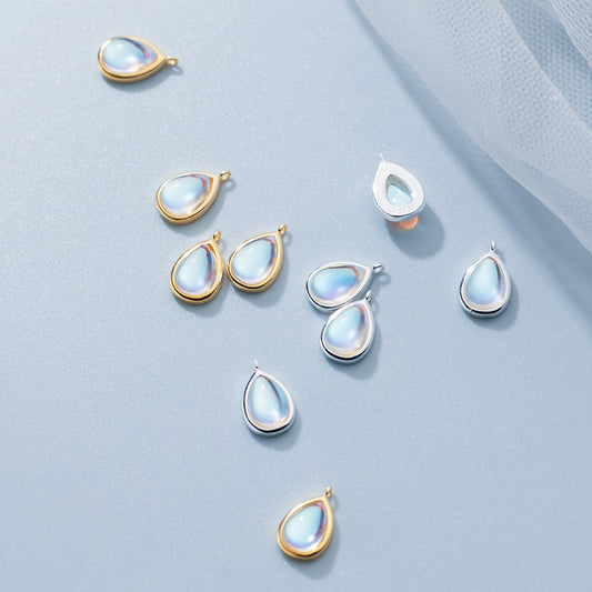 Sier Plating Inlaid Synthetic Moonstone Water Drop Pendants