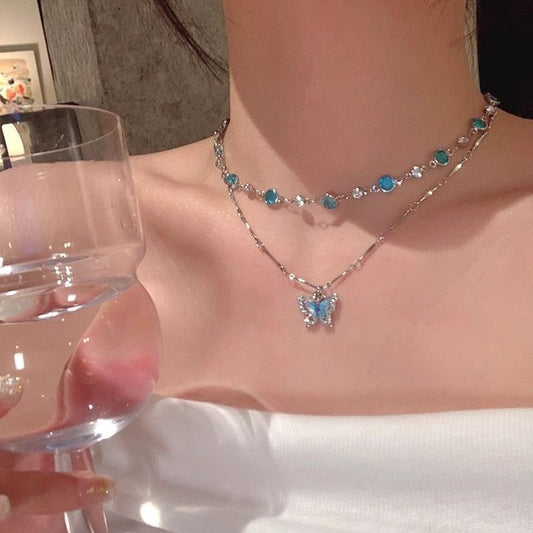 Twin Butterfly Female Light Luxury Minority High Sense Clavicle Necklaces