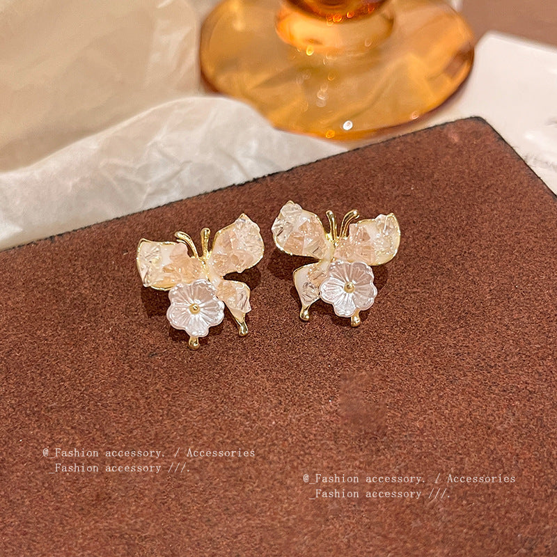 Women's Sier Needle Fresh Flower For Light Luxury Minority High-grade Pearl Stud Earrings
