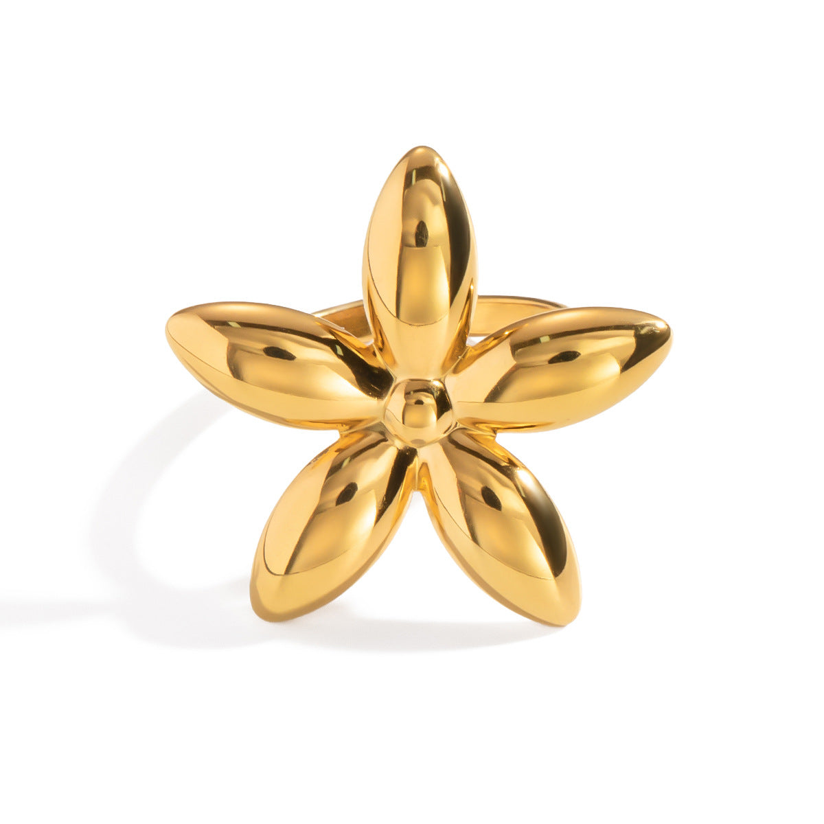 Stainless Steel Glossy Flower Open Gold High-grade Ring