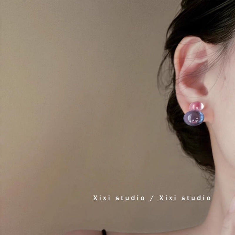 Encounter Summer Relaxation Feeling Ice Through Glass Candy Contrast Color Stud Earrings