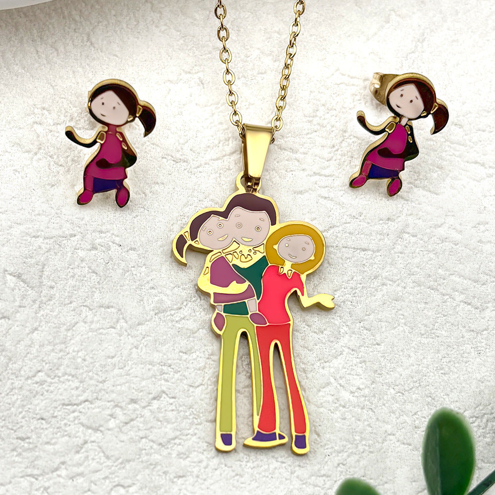 Clear Stock Rainbow Color Small Cartoon Female Oil Pendants