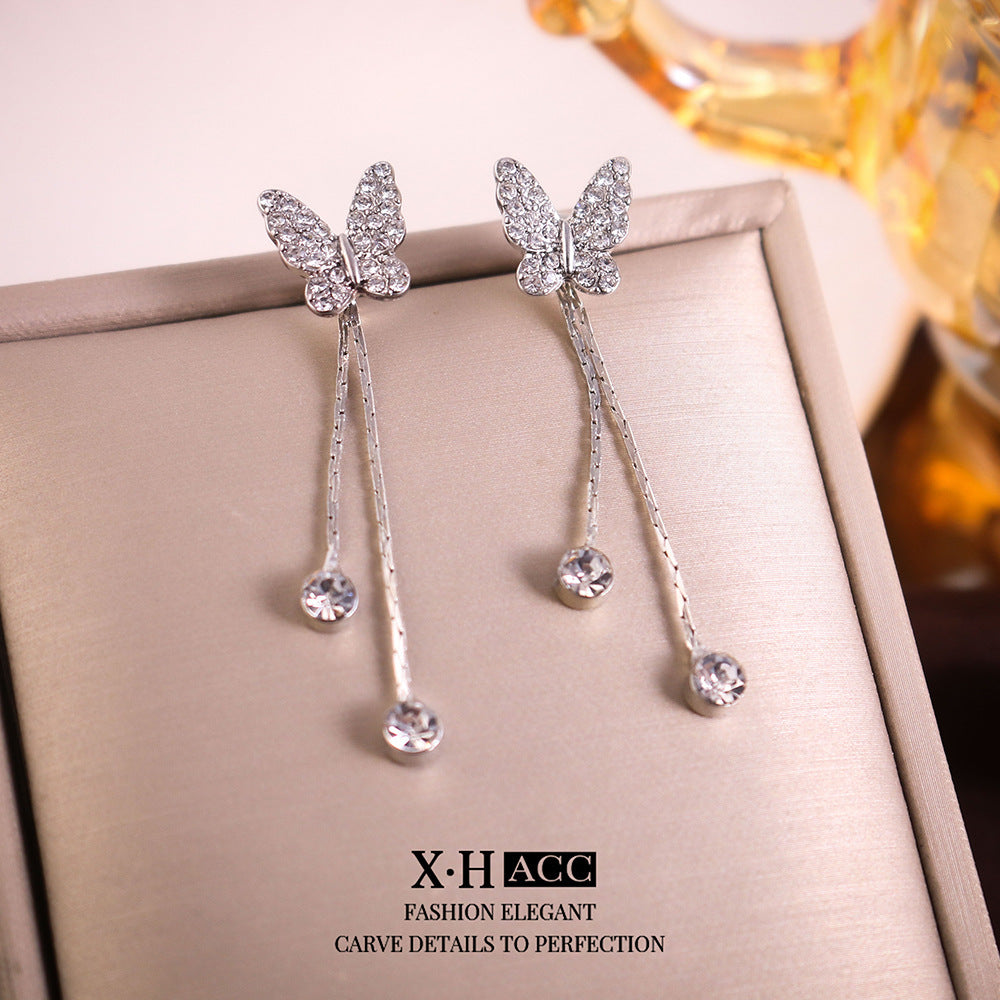 Elegant Zircon Butterfly Tassel Gentle Stylish Personality Stud Earrings