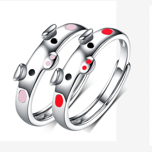 Sier Plated Couple Cute Pig Life Zodiac Animal Ring