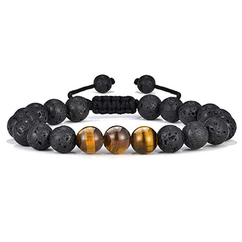 White Turquoise Woven Tigereye Lava Stone Bracelet