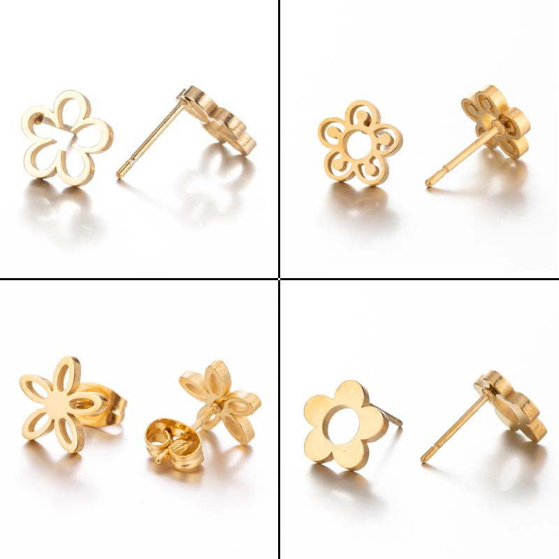 Lotus Ear Bone Hollow Origami Stainless Stud Earrings