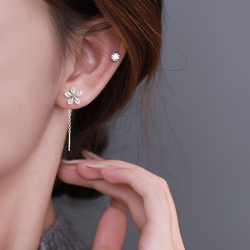 Flower Zircon Thread Financial Vae Gold Style Earrings
