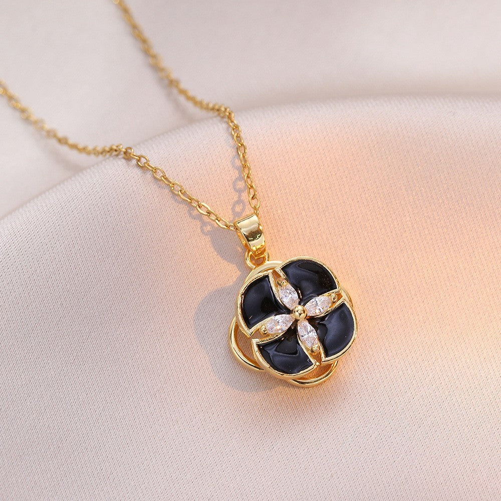 Female Minority Fashion Design Rotating Bauhinia Zircon Flower Necklace