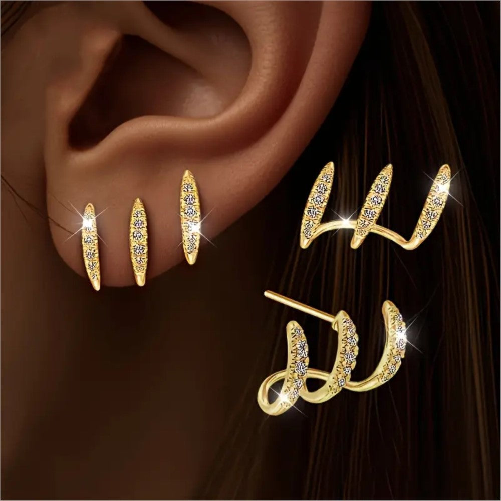 Geometry Pattern Zircon Female Arc Gang Drill Stud Earrings