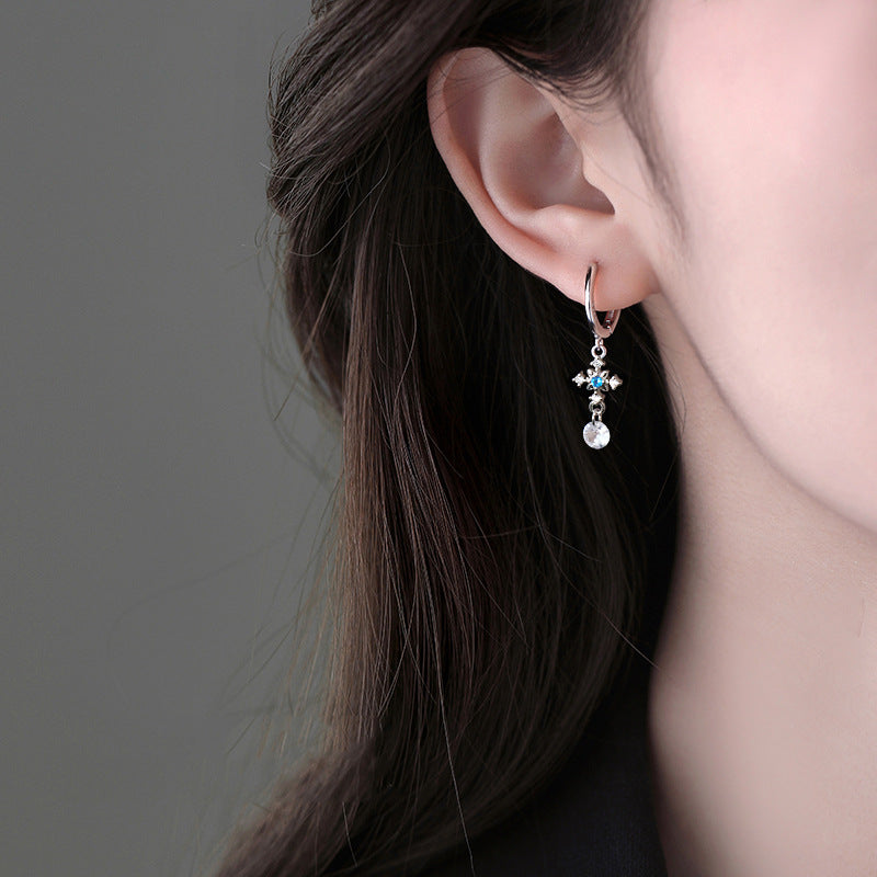 Selection Blue Diamond Cross Clip Personality Fashion Cool Korean Style Ear Buckle