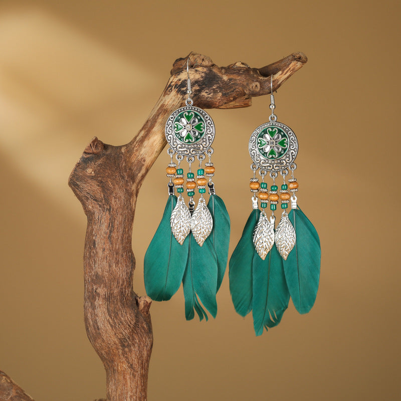 Round Painting Oil Long Fringe Female Earrings