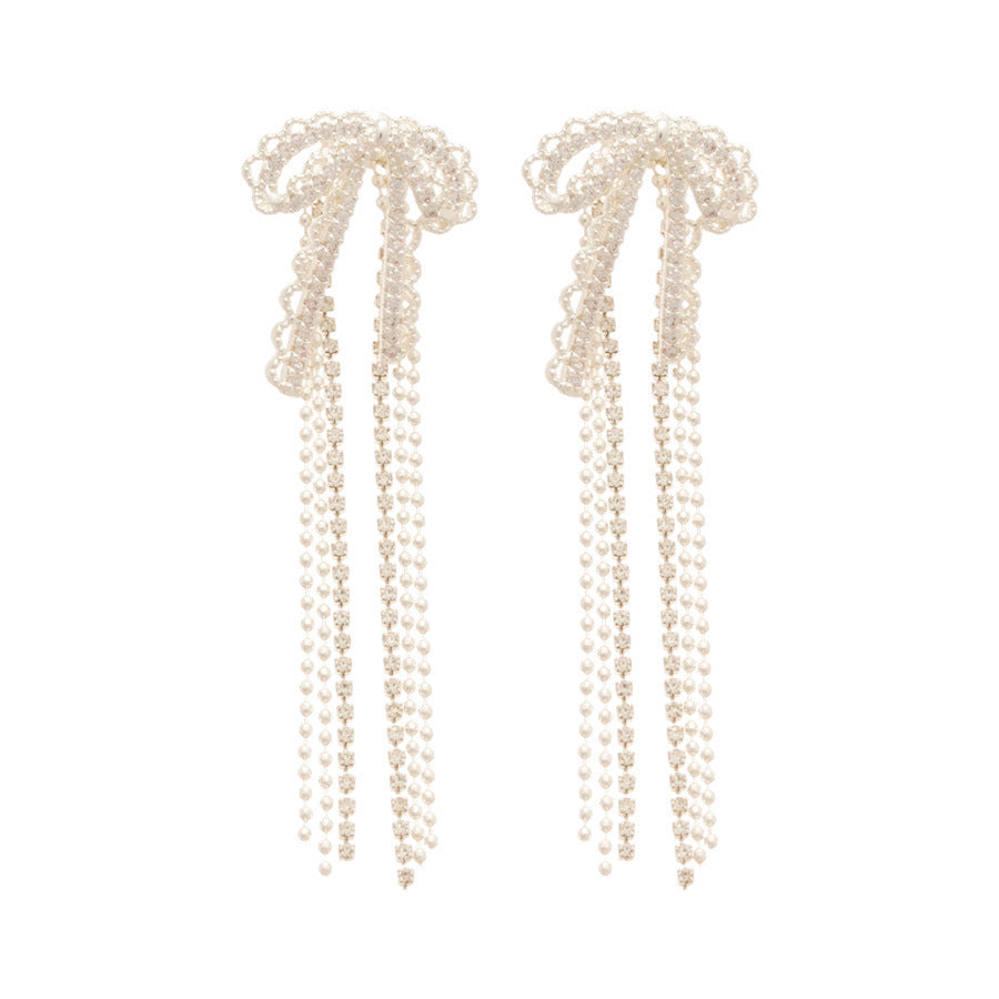 Women's Needle Zircon Bow Water Drop Tassel Simple Fashion Stud Earrings