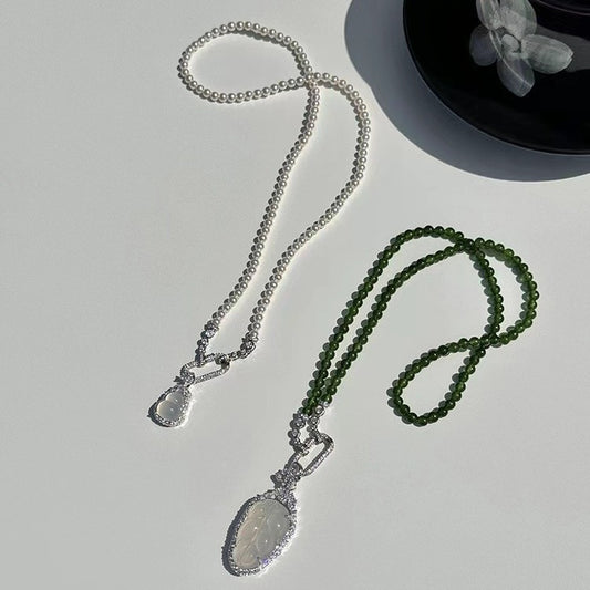 High Ice Chalcedony Blade Calabash Pendent Necklaces