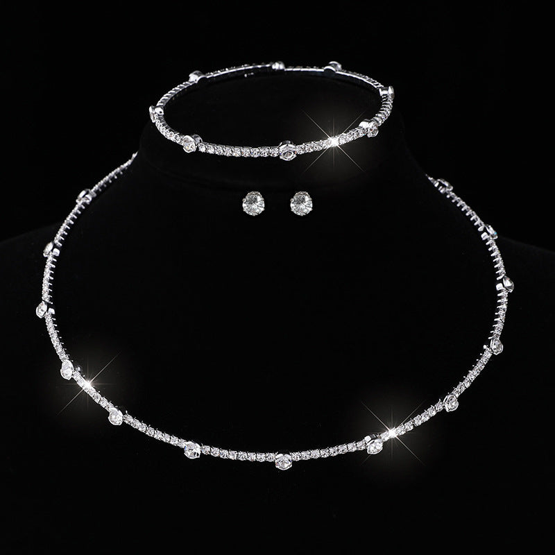 Comfortable Classy Bridal Full Diamond Clavicle Jewelry Set