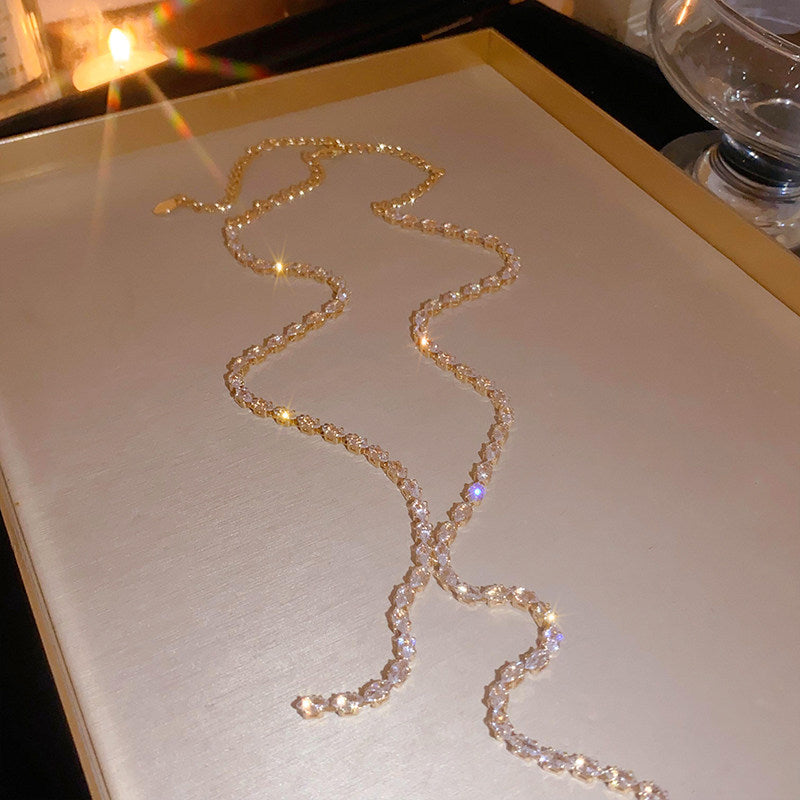 Women's Style Simple Cold Zircon Water Drops Tassel Light Luxury Necklace