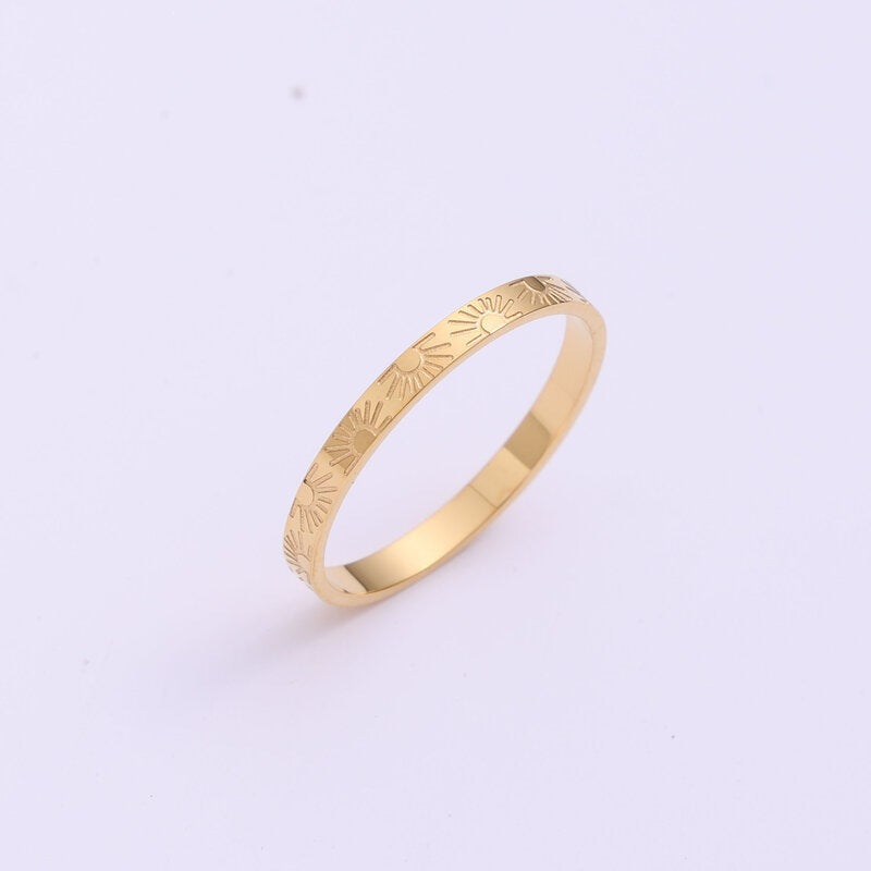 Sun Pattern Fine Titanium Steel Gold Rings