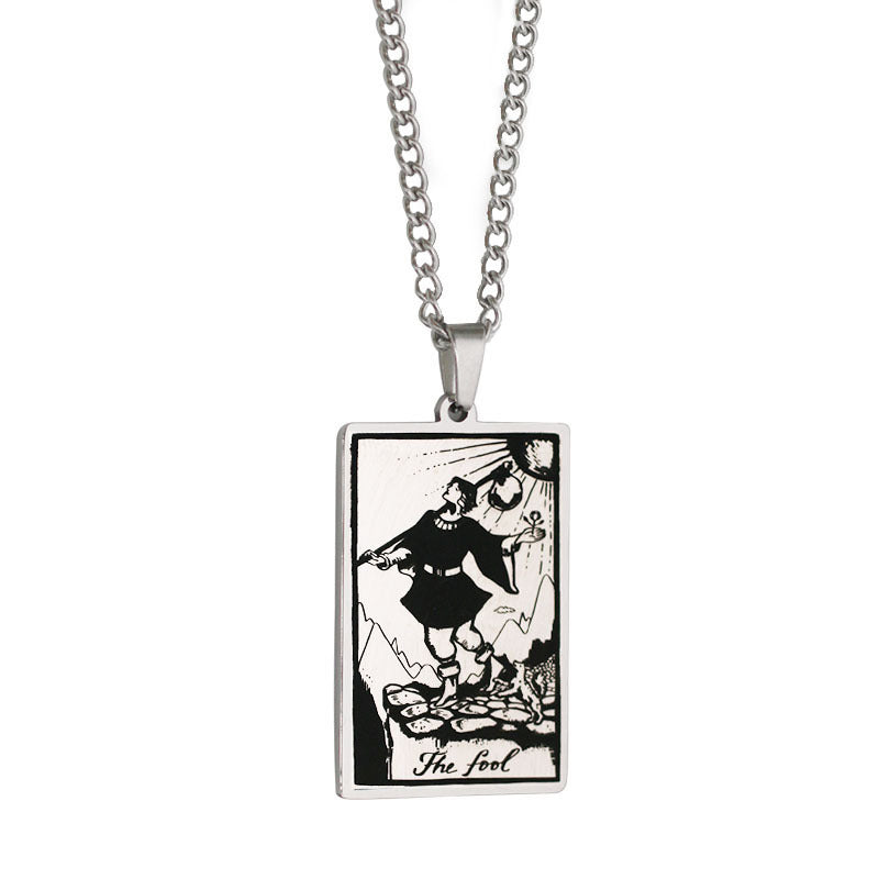 Zhang Tarot Titanium Steel Retro Rectangular Necklaces