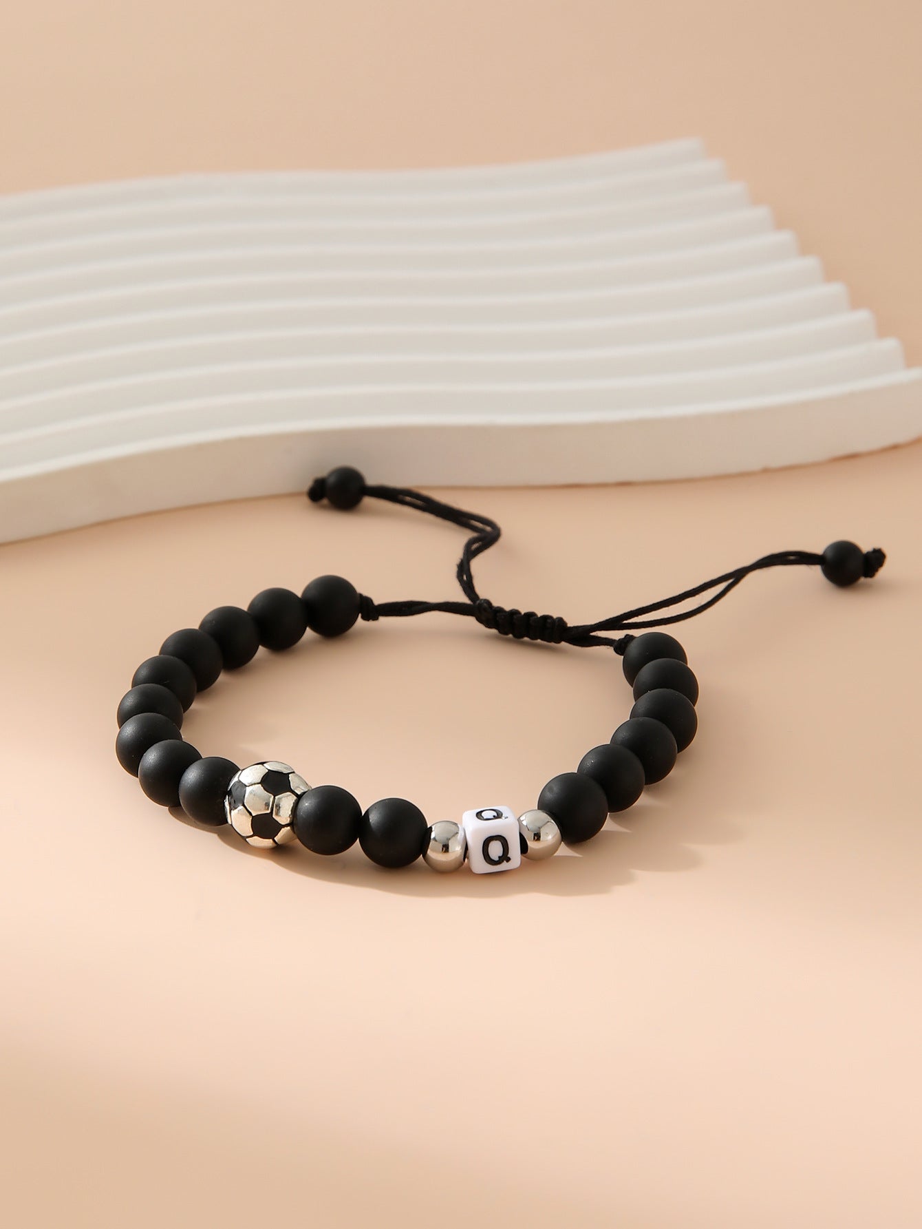 Women's & Men's Black Frosted Football Letters Adjustable For Bracelet