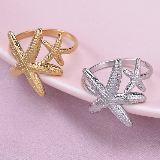 Stainless Steel Exaggerated Irregular Starfish Niche Opening Adjustable Rings