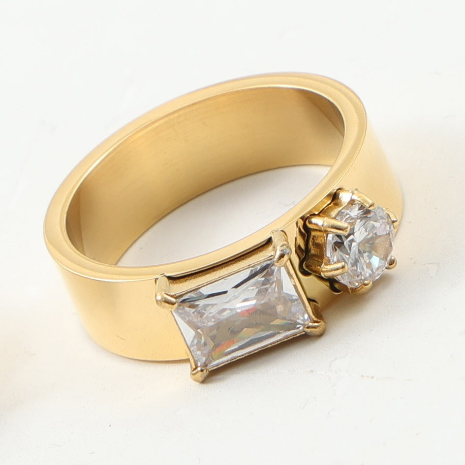 Rectangular Zircon Plus Round Double Titanium Steel Bracelet