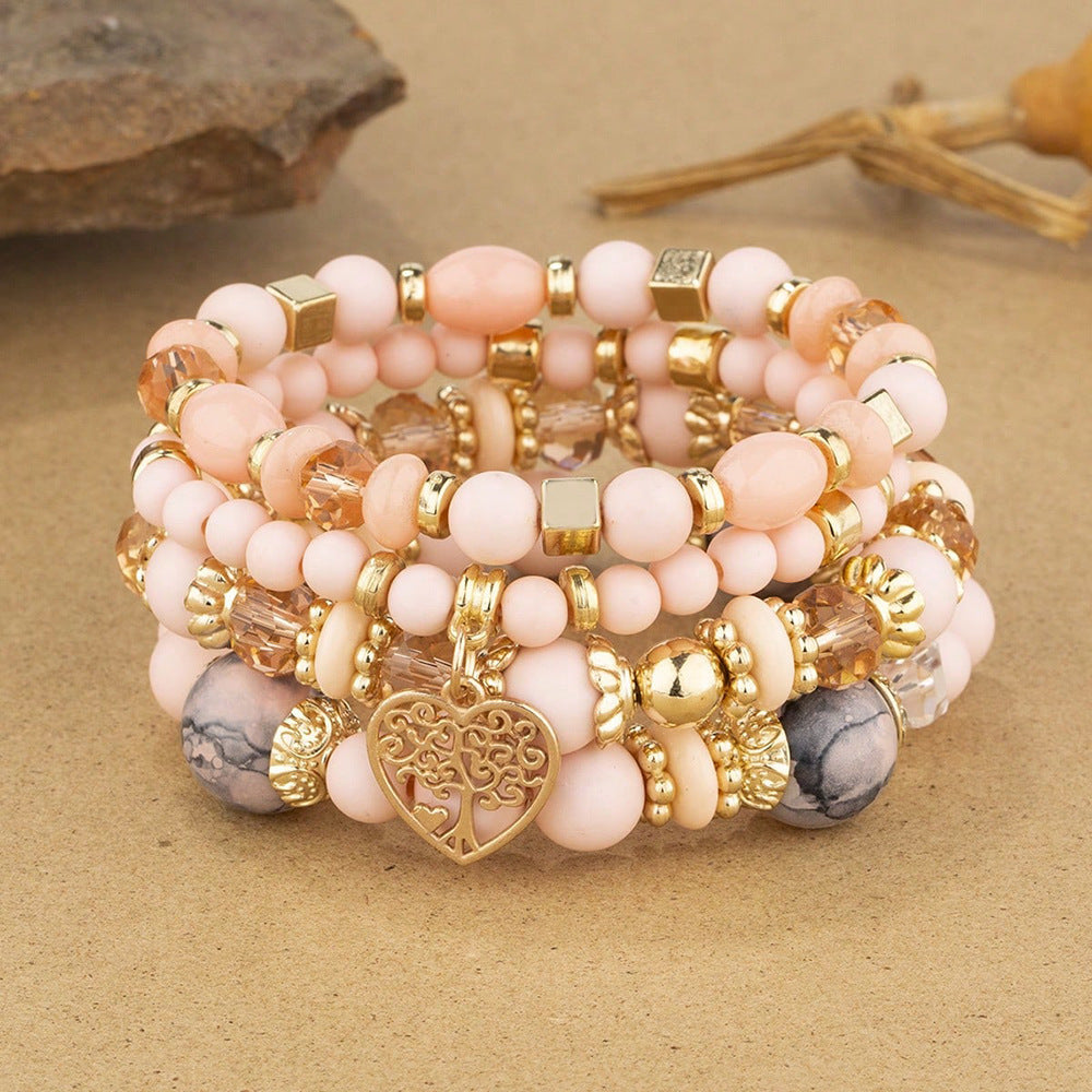 Bohemian Ethnic Style Crystal Peach Heart Beaded Bracelets