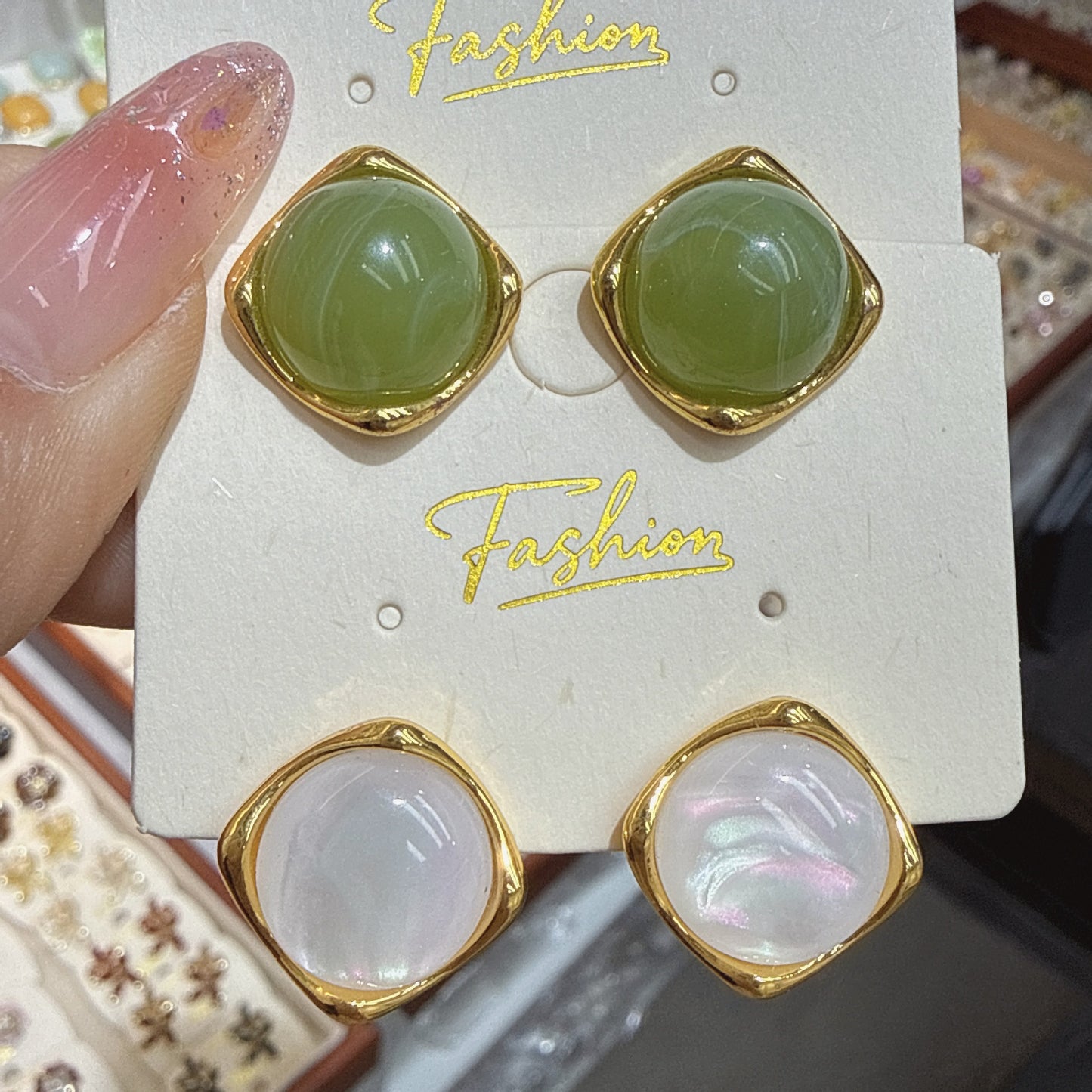 Small Opal Square Korean Style Sense Of Design Personalized Earrings