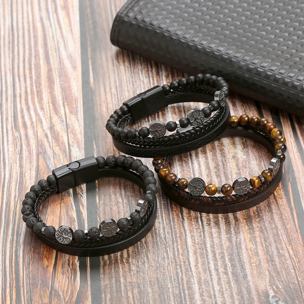 Men's Stainless Steel Volcanic Rock Magnetic Buckle Bracelets