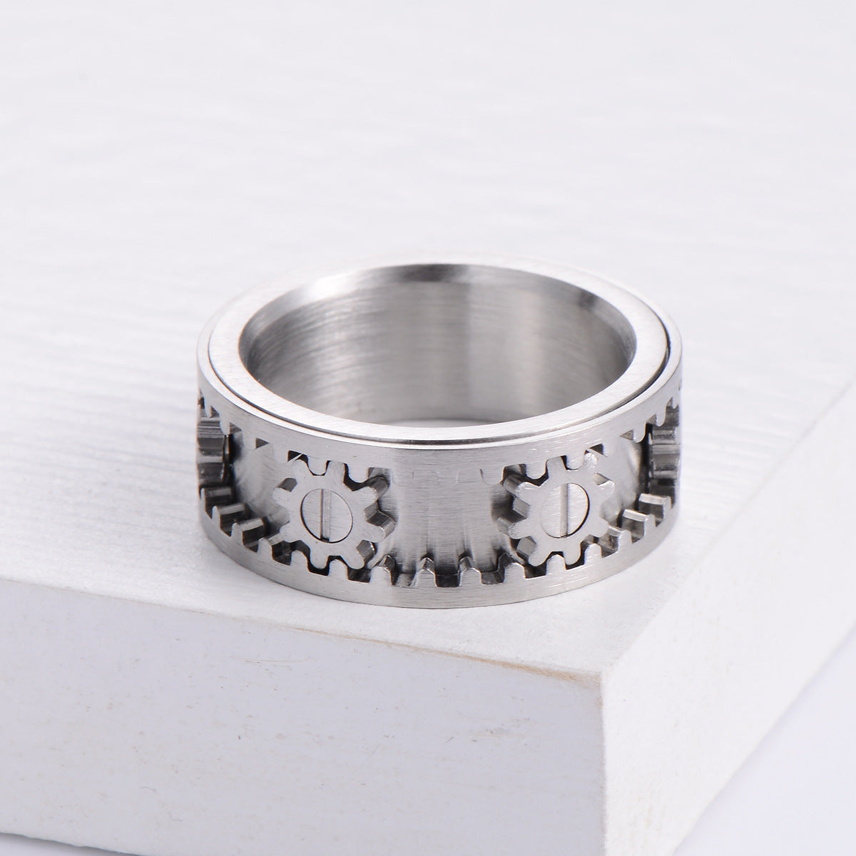 Men's Fashion With Function Stainless Rotatable Gear Rings