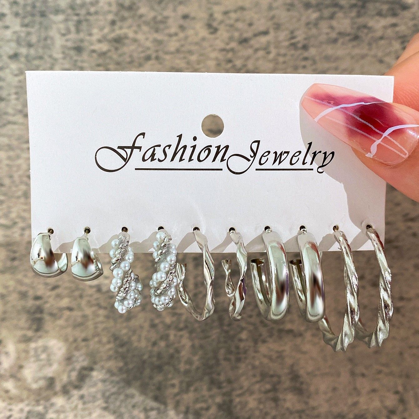 Women's Pearl Alloy Square Geometric Combination Earrings