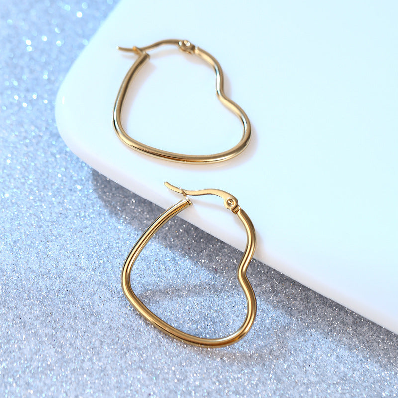 Geometry Pattern Peach Heart Glossy Stainless Steel Gold Plated Titanium Rings