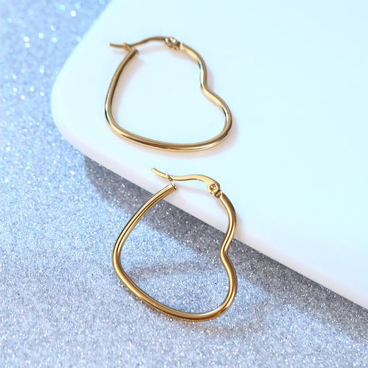 Geometry Pattern Peach Heart Glossy Stainless Steel Gold Plated Titanium Rings
