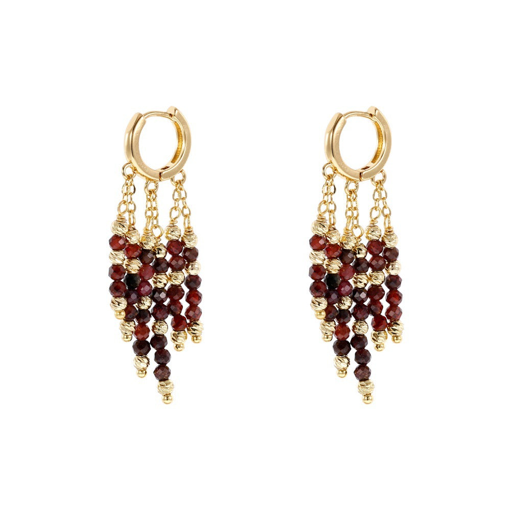Light Luxury Temperament Stone Tassel Vintage Eardrops Niche Design Earrings