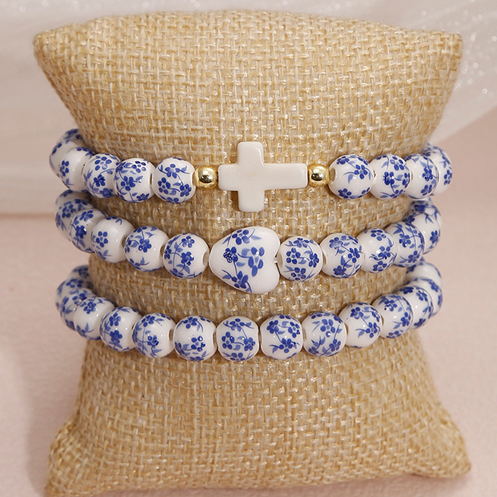 Women's & Men's Blue White Porcelain Ceramic Pattern Love Bracelets