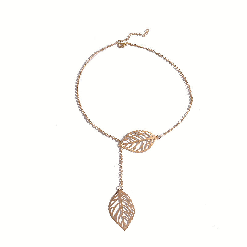 Fashion Trendy Mori Style Metal Leaves Double Necklaces